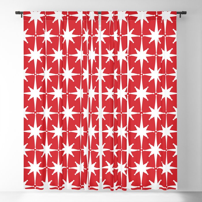 Midcentury Modern Atomic Starburst Pattern in Red and White Window Curtain Gallery Image 5