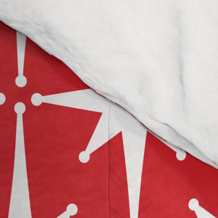 Midcentury Modern Atomic Starburst Pattern in Red and White Comforter Gallery Image 4