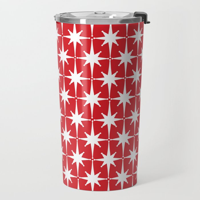 Midcentury Modern Atomic Starburst Pattern in Red and White Travel Mug Gallery Image 2