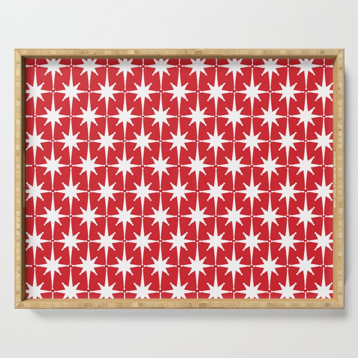 Midcentury Modern Atomic Starburst Pattern in Red and White Serving Tray Gallery Image 1