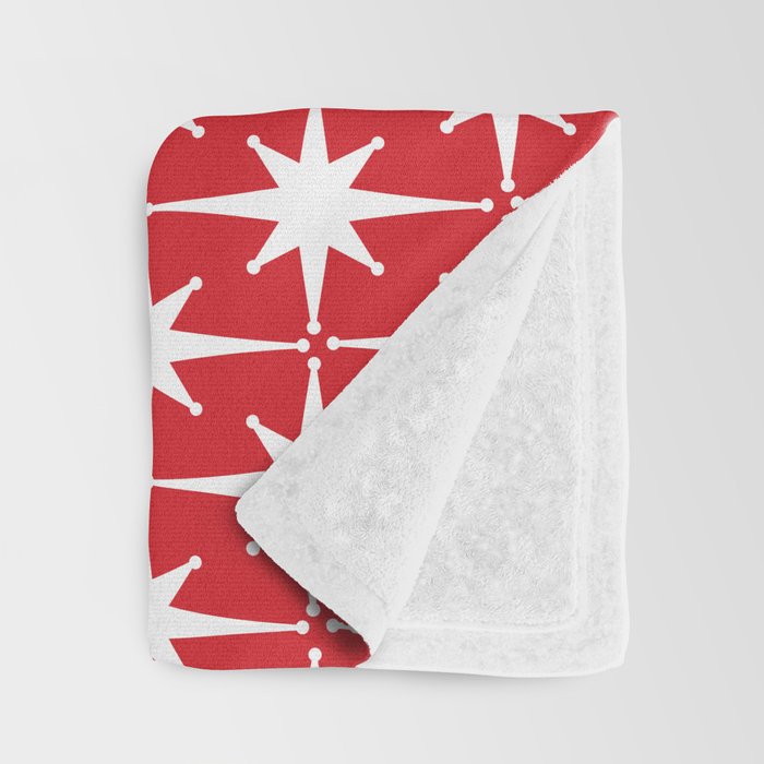 Midcentury Modern Atomic Starburst Pattern in Red and White Throw Blanket Gallery Image 3