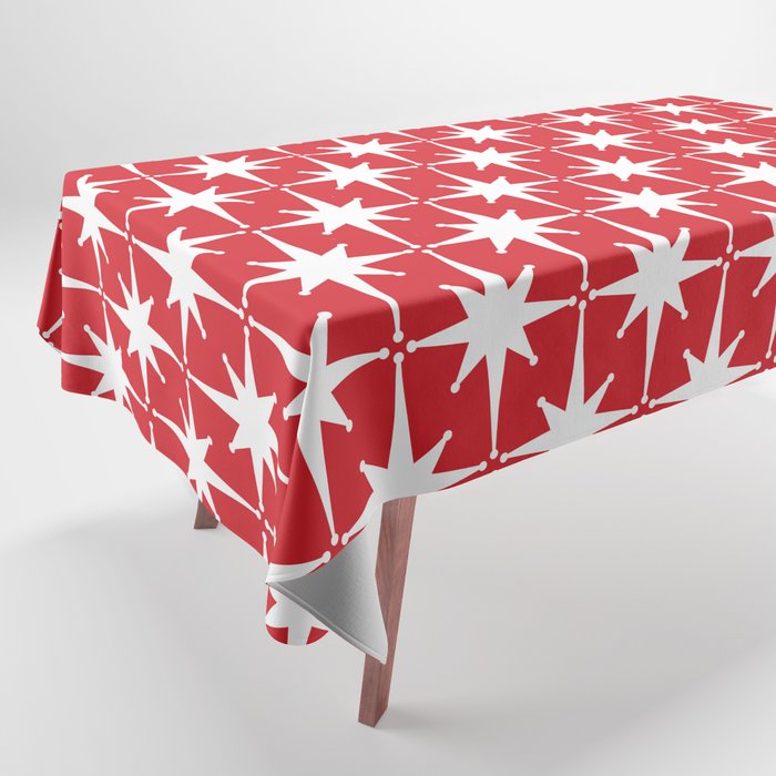 Midcentury Modern Atomic Starburst Pattern in Red and White Tablecloth Gallery Image 1
