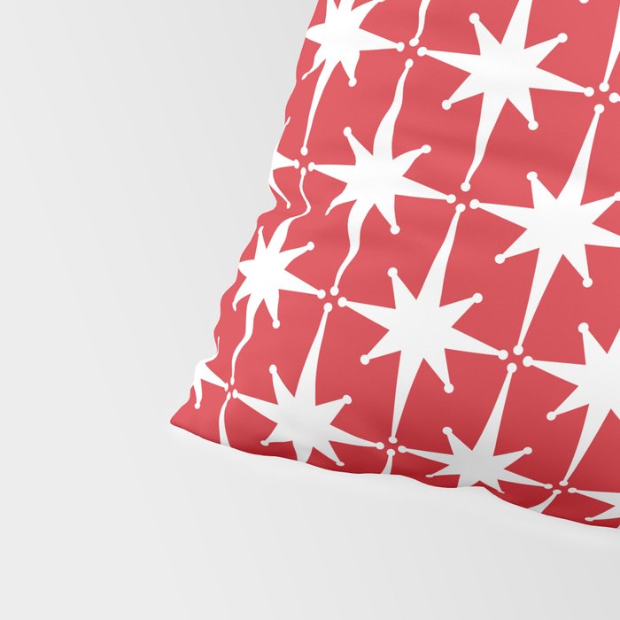 Midcentury Modern Atomic Starburst Pattern in Red and White Pillow Sham Gallery Image 4