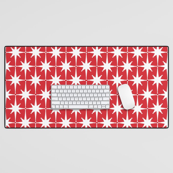 Midcentury Modern Atomic Starburst Pattern in Red and White Desk Mat Gallery Image 1