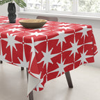 Midcentury Modern Atomic Starburst Pattern in Red and White Tablecloth Gallery Image 3