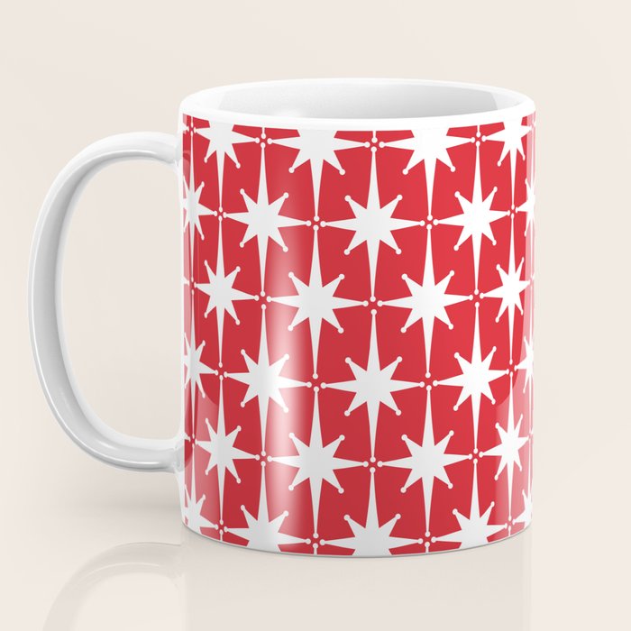 Midcentury Modern Atomic Starburst Pattern in Red and White Coffee Mug Gallery Image 3