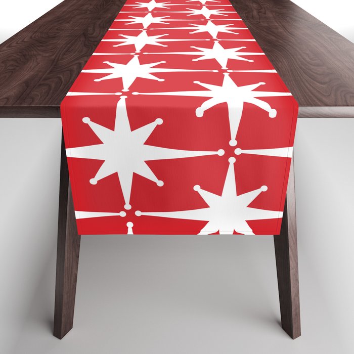 Midcentury Modern Atomic Starburst Pattern in Red and White Table Runner Gallery Image 1