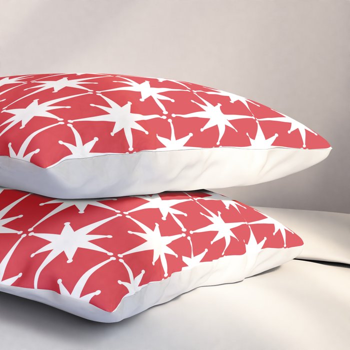 Midcentury Modern Atomic Starburst Pattern in Red and White Pillow Sham Gallery Image 3