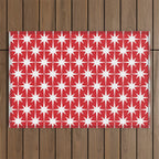Midcentury Modern Atomic Starburst Pattern in Red and White Outdoor Rug Gallery Image 1