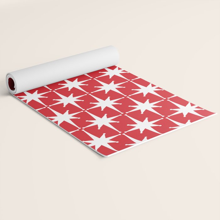 Midcentury Modern Atomic Starburst Pattern in Red and White Yoga Mat Gallery Image 2
