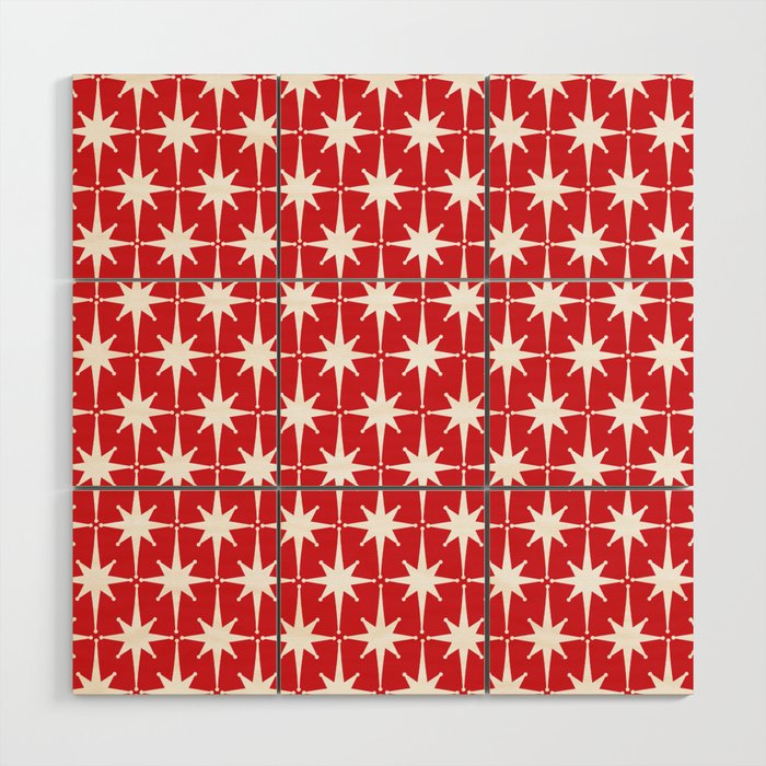 Midcentury Modern Atomic Starburst Pattern in Red and White Wood Wall Art Gallery Image 1