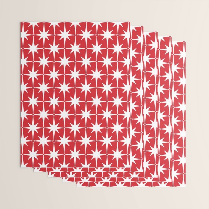 Midcentury Modern Atomic Starburst Pattern in Red and White Wrapping Paper Gallery Image 3
