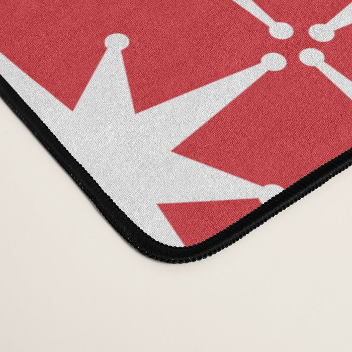 Midcentury Modern Atomic Starburst Pattern in Red and White Desk Mat Gallery Image 4