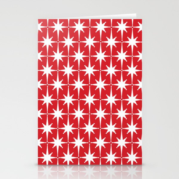 Midcentury Modern Atomic Starburst Pattern in Red and White Stationery Card Gallery Image 1