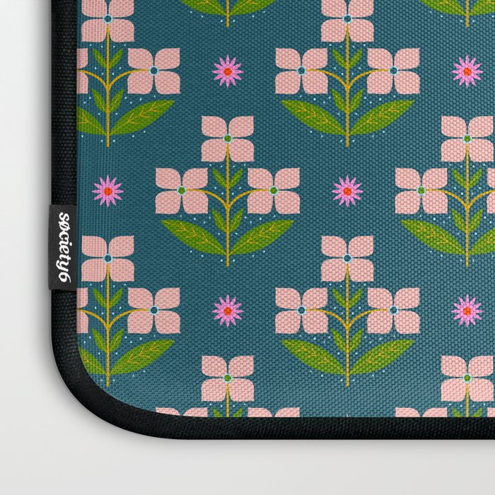 Retro Pink Floral Bunches - Green Pattern Laptop Sleeve Gallery Image 3