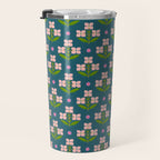 Retro Pink Floral Bunches - Green Pattern Travel Mug Gallery Image 3