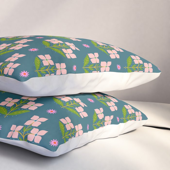 Retro Pink Floral Bunches - Green Pattern Pillow Sham Gallery Image 3