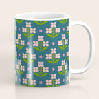 Retro Pink Floral Bunches - Green Pattern Coffee Mug Gallery Image 1