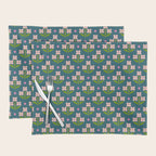 Retro Pink Floral Bunches - Green Pattern Placemat Gallery Image 1