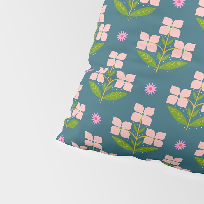 Retro Pink Floral Bunches - Green Pattern Pillow Sham Gallery Image 4