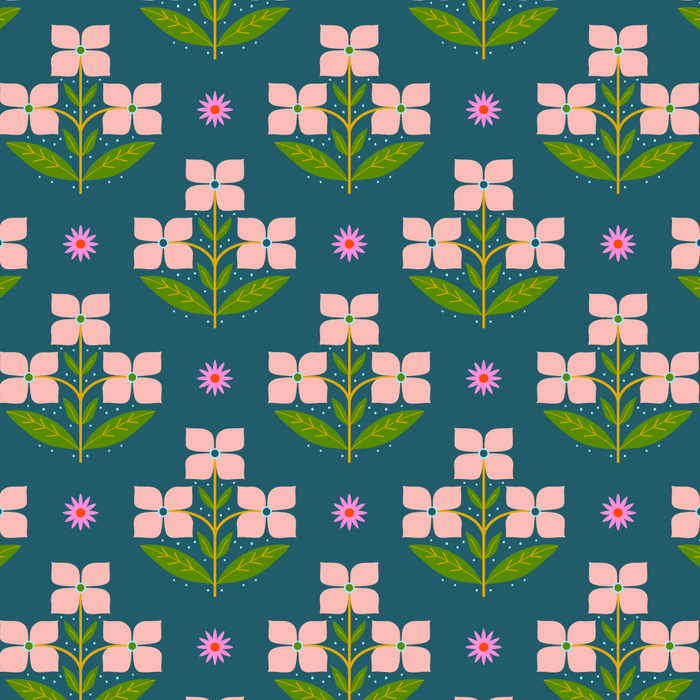 Retro Pink Floral Bunches - Green Pattern Coffee Mug Gallery Image 2