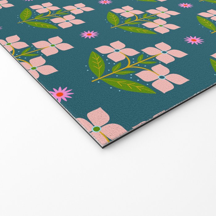 Retro Pink Floral Bunches - Green Pattern Welcome Mat Gallery Image 2