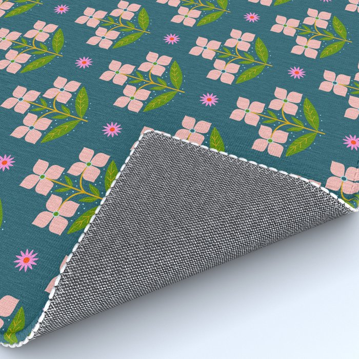 Retro Pink Floral Bunches - Green Pattern Rug Gallery Image 4