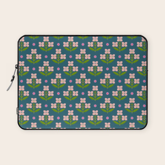 Retro Pink Floral Bunches - Green Pattern Laptop Sleeve Gallery Image 1
