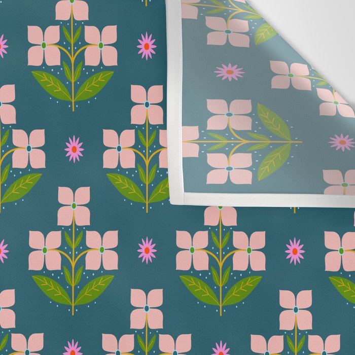 Retro Pink Floral Bunches - Green Pattern Wall Tapestry Gallery Image 3