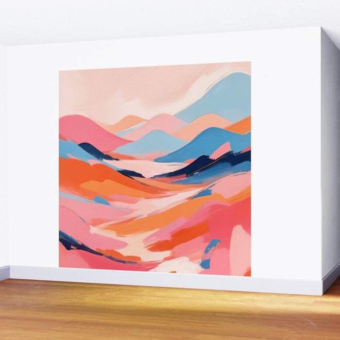 Romance Valley, Pastel Nature Landscape Abstract Painting, Blush Colorful Bright Eclectic, Soft Colors Contemporary Modern Bohemian Wall Mural Gallery Image 2