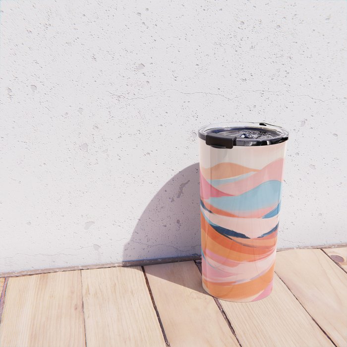 Romance Valley, Pastel Nature Landscape Abstract Painting, Blush Colorful Bright Eclectic, Soft Colors Contemporary Modern Bohemian Travel Mug Gallery Image 4