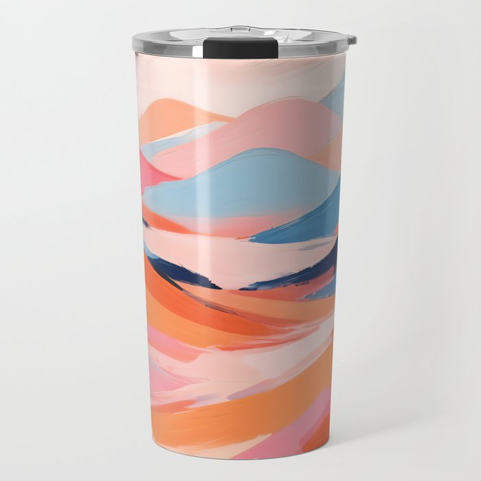 Romance Valley, Pastel Nature Landscape Abstract Painting, Blush Colorful Bright Eclectic, Soft Colors Contemporary Modern Bohemian Travel Mug Gallery Image 1