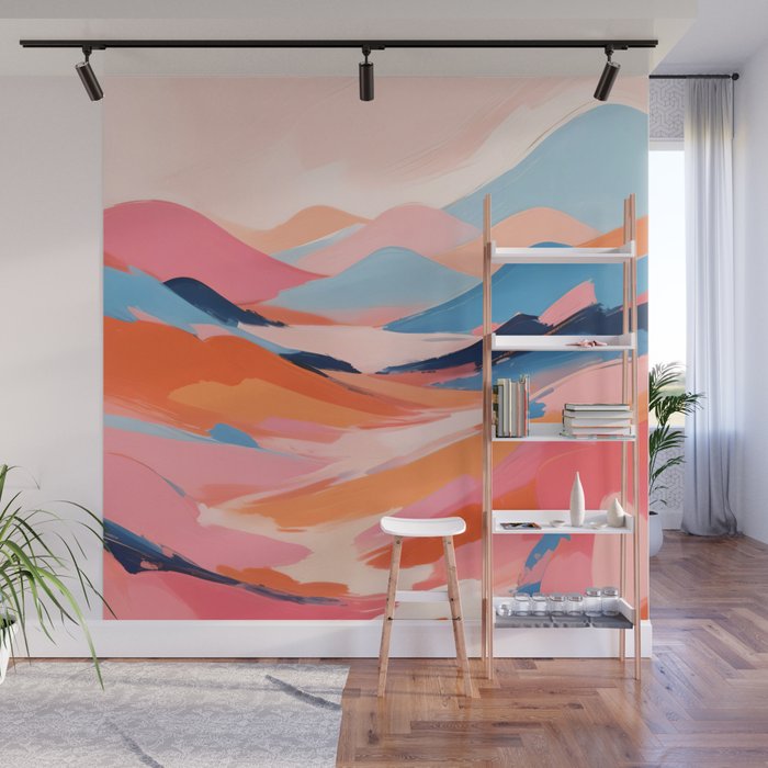 Romance Valley, Pastel Nature Landscape Abstract Painting, Blush Colorful Bright Eclectic, Soft Colors Contemporary Modern Bohemian Wall Mural Gallery Image 1