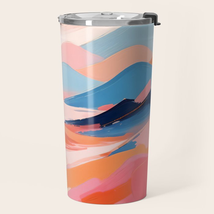 Romance Valley, Pastel Nature Landscape Abstract Painting, Blush Colorful Bright Eclectic, Soft Colors Contemporary Modern Bohemian Travel Mug Gallery Image 2