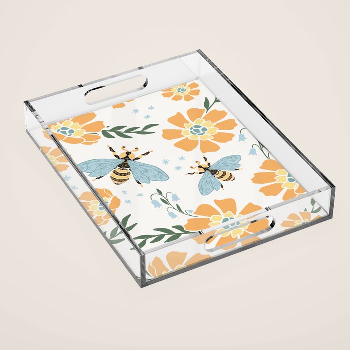 Honey Bees and Orange Flowers Acrylic Tray Gallery Image 1