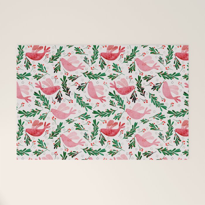 Festive Birds - christmas pattern no2 Welcome Mat Gallery Image 1
