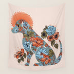 Porcelain Floral Dog - Blue & Coral Wall Tapestry Gallery Image 4