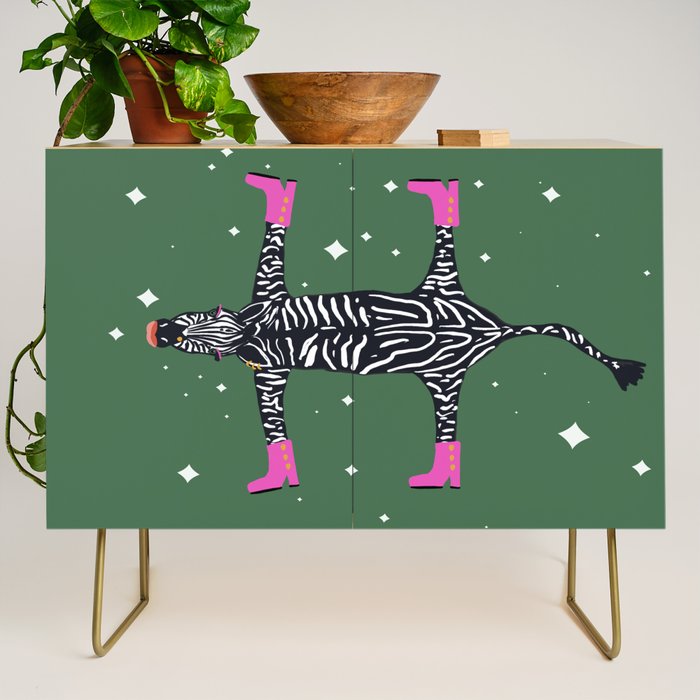 Cool zebras with fuchsia pink shoes and red lips illustration  Credenza Gallery Image 1