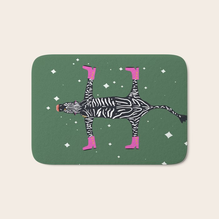 Cool zebras with fuchsia pink shoes and red lips illustration  Bath Mat Gallery Image 1