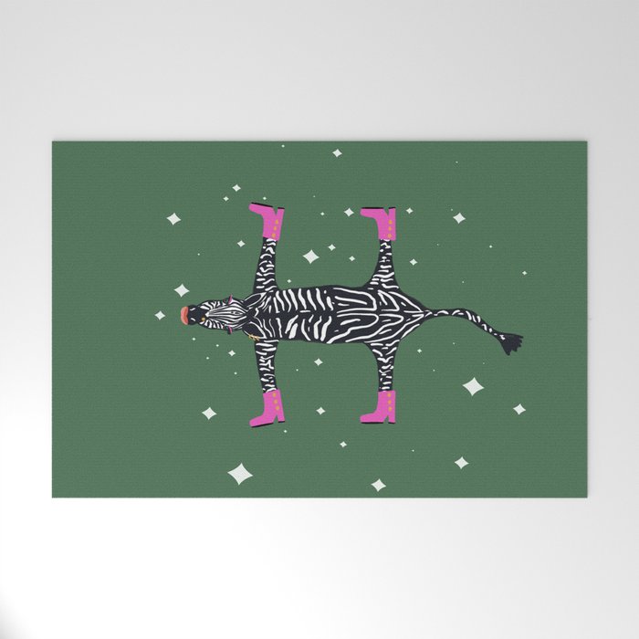 Cool zebras with fuchsia pink shoes and red lips illustration  Welcome Mat Gallery Image 1