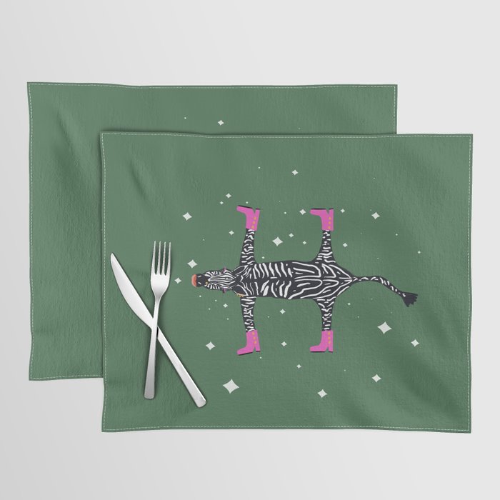 Cool zebras with fuchsia pink shoes and red lips illustration  Placemat Gallery Image 1
