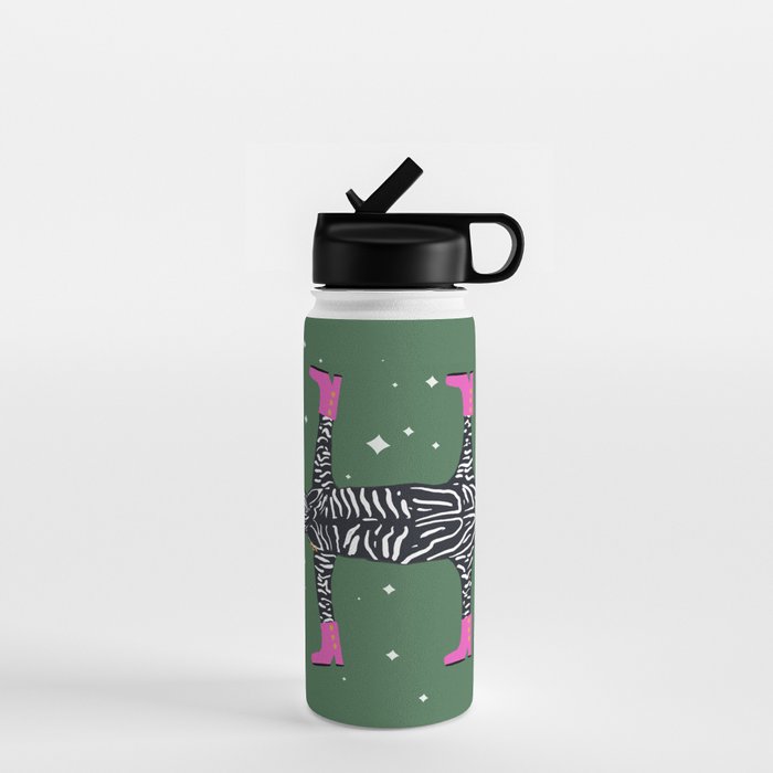 Cool zebras with fuchsia pink shoes and red lips illustration  Water Bottle Gallery Image 1