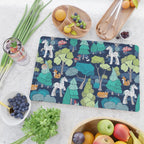Geometric whimsical wonderland // navy blue background green forest with unicorns foxes gnomes and mushrooms Cutting Board Gallery Image 2