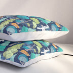 Geometric whimsical wonderland // navy blue background green forest with unicorns foxes gnomes and mushrooms Pillow Sham Gallery Image 3