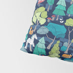 Geometric whimsical wonderland // navy blue background green forest with unicorns foxes gnomes and mushrooms Pillow Sham Gallery Image 4