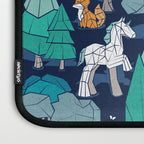 Geometric whimsical wonderland // navy blue background green forest with unicorns foxes gnomes and mushrooms Laptop Sleeve Gallery Image 3