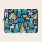 Geometric whimsical wonderland // navy blue background green forest with unicorns foxes gnomes and mushrooms Laptop Sleeve Gallery Image 1
