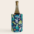 Geometric whimsical wonderland // navy blue background green forest with unicorns foxes gnomes and mushrooms Wine Chiller Gallery Image 1