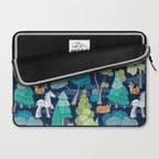 Geometric whimsical wonderland // navy blue background green forest with unicorns foxes gnomes and mushrooms Laptop Sleeve Gallery Image 2