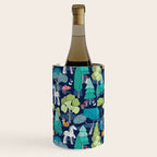Geometric whimsical wonderland // navy blue background green forest with unicorns foxes gnomes and mushrooms Wine Chiller Gallery Image 2